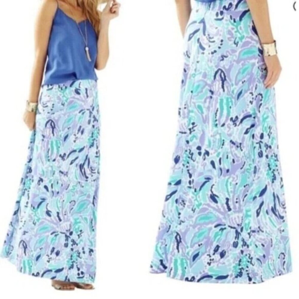 Lilly‎ Pulitzer Maxi Skirt Size XS Nola Floral Lillys Lilac Print Coastal Beachy